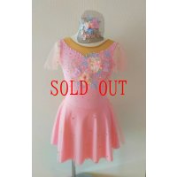 ベビーピンク＆パール付きチュール　袖フリル　130　ダンス