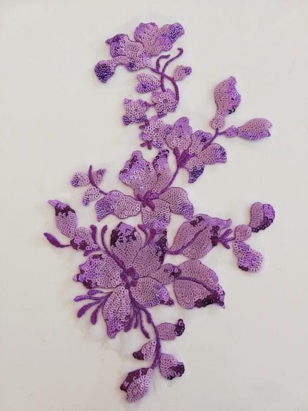 スパンコール刺繍モチーフ 花 紫 レオタード工房 ルノ